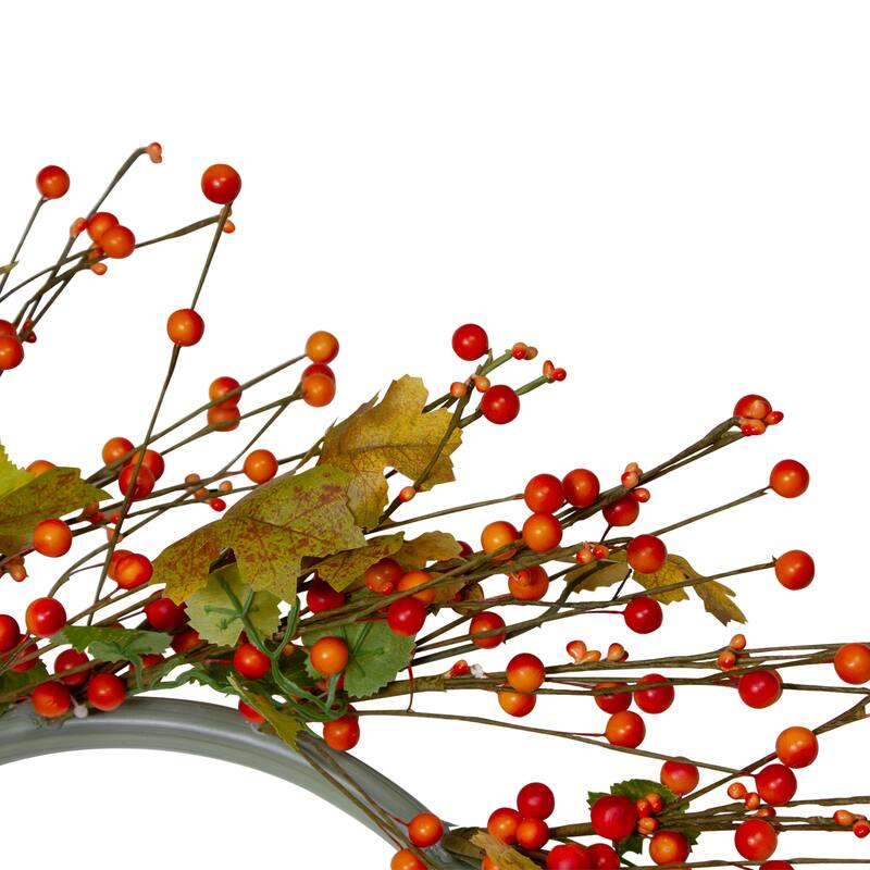 Berries and Maple Leaves Fall Harvest Artificial Twig Wreath - 22"
