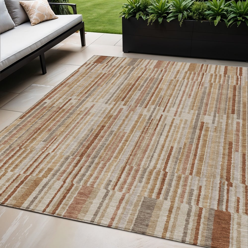 HomeRoots Striped Transitional Rectangle Outdoor Rug
