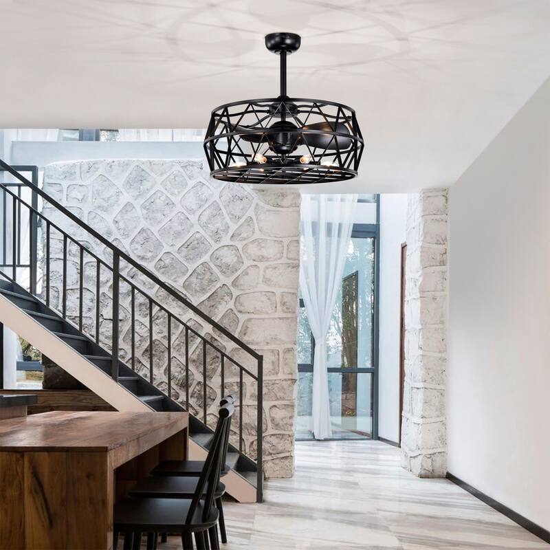 Loredana 26 Inch Industrial-Contemporary Style Matte Black Oil-rubbed Finish Ceiling Lighted Fandelier with Remote