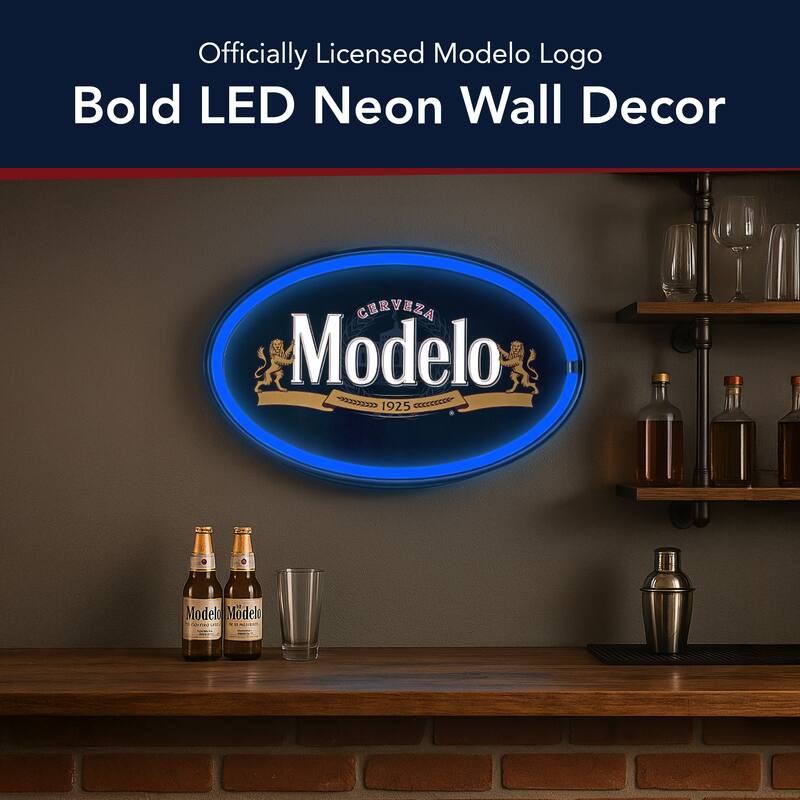 Officially Licensed Modelo Oval Neon LED Rope Wall Sign (16"x10") - Blue - 10" x 16"