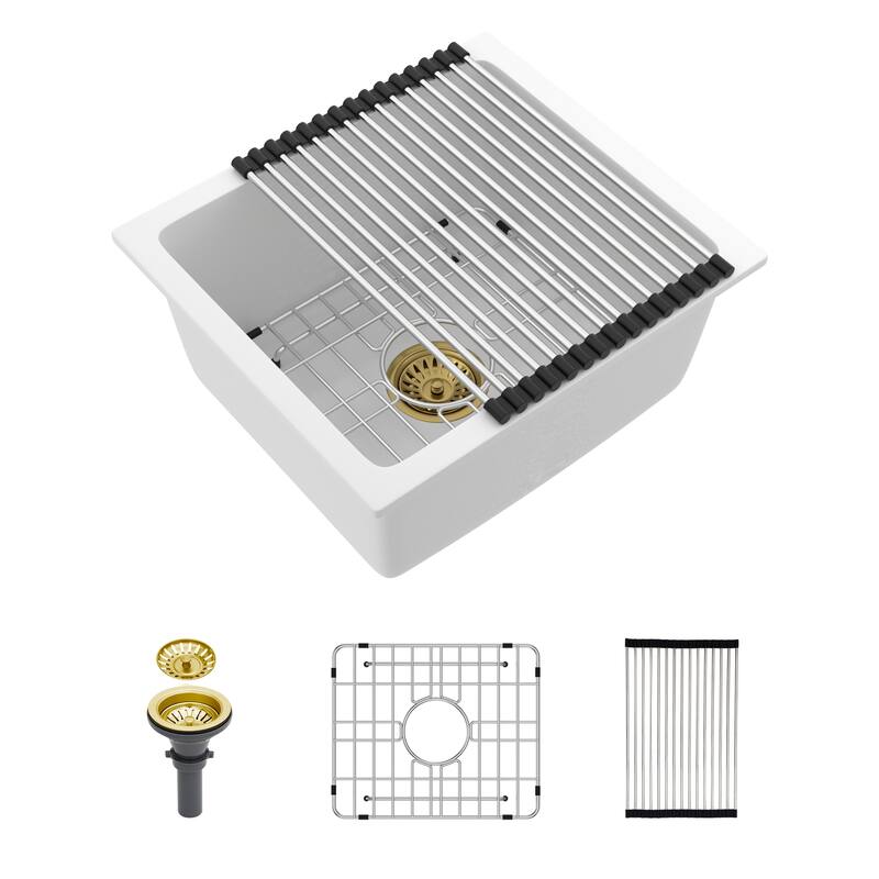 17.7" Undermount Stainless Steel Kitchen Sink with Commercial Pull-Down Faucet and Roll-Up Drying Rack