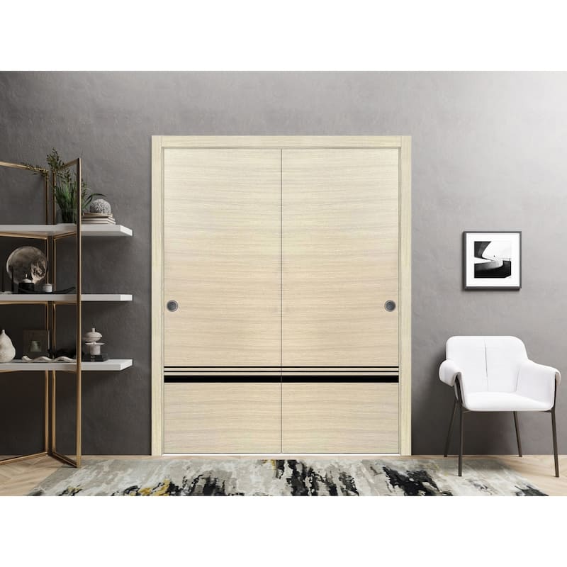 Bypass Doors 36 x 80 Planum 0012 Natural Veneer with Sturdy Rails