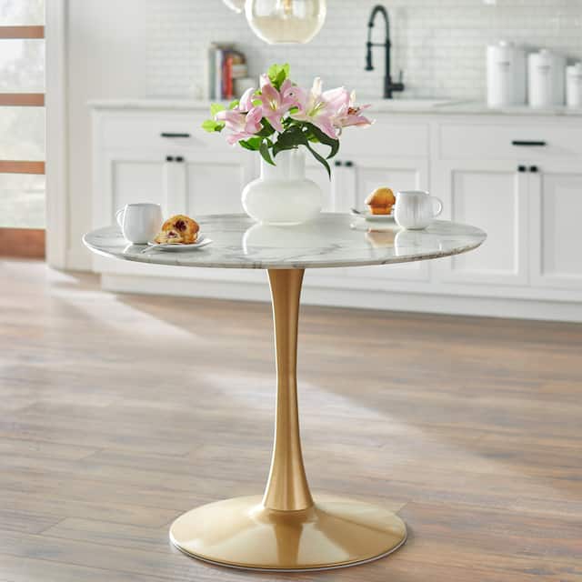 angelo:HOME Kavitt Round Dining Table - Marble/Gold