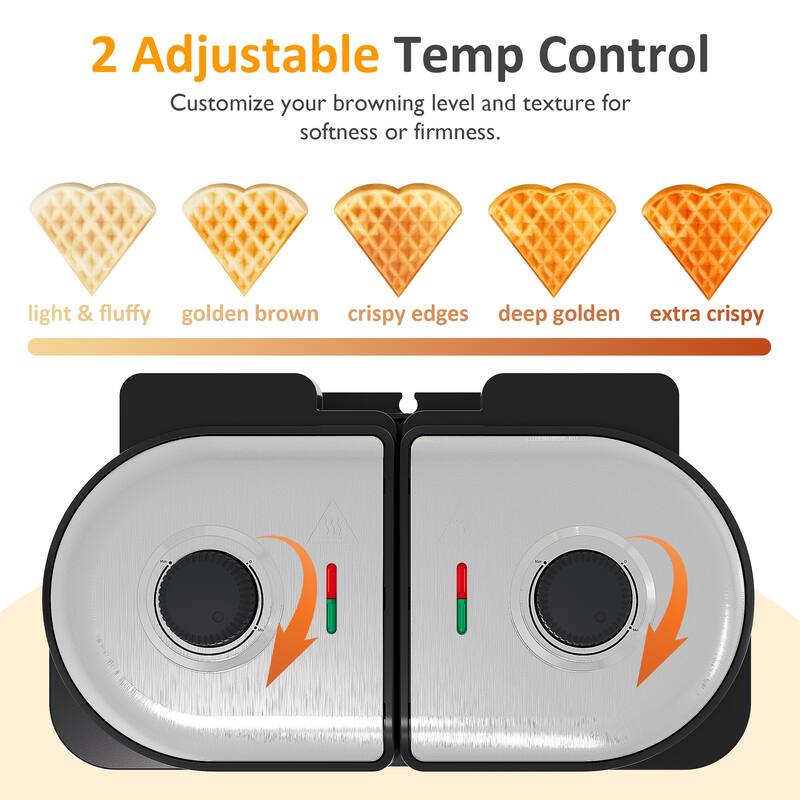 Double Waffle Maker with Adjustable Temp, Heart Waffle & Classic Waffle Iron