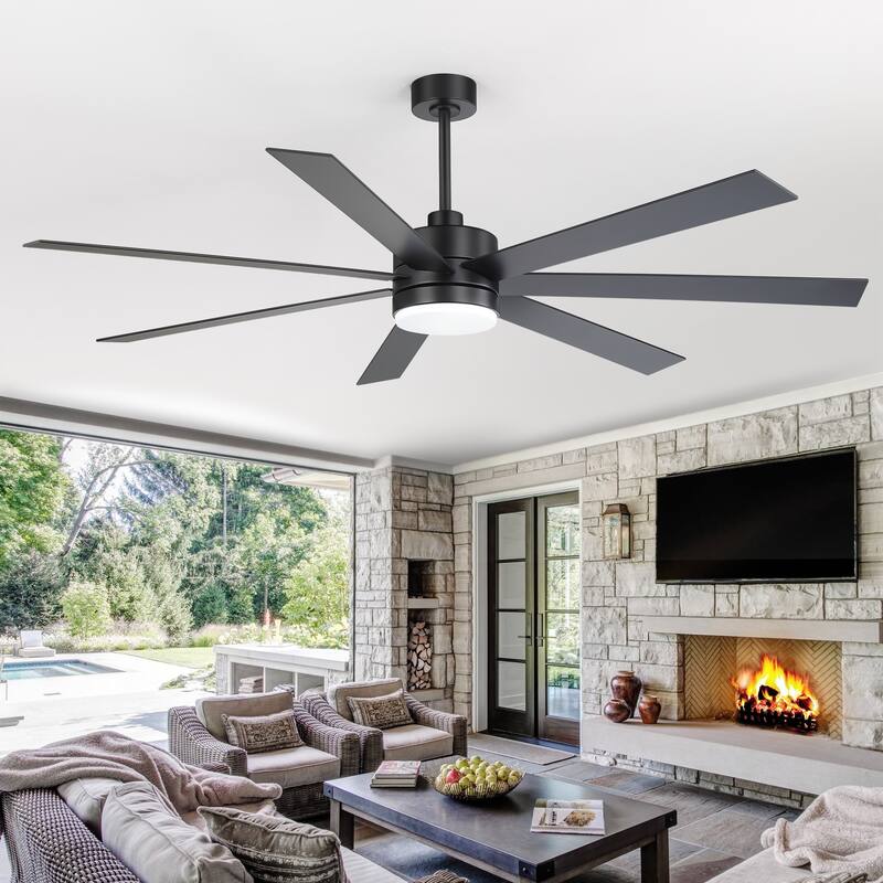 72-inch 7-Blade Matte Black Ceiling Fan with Light and Remote