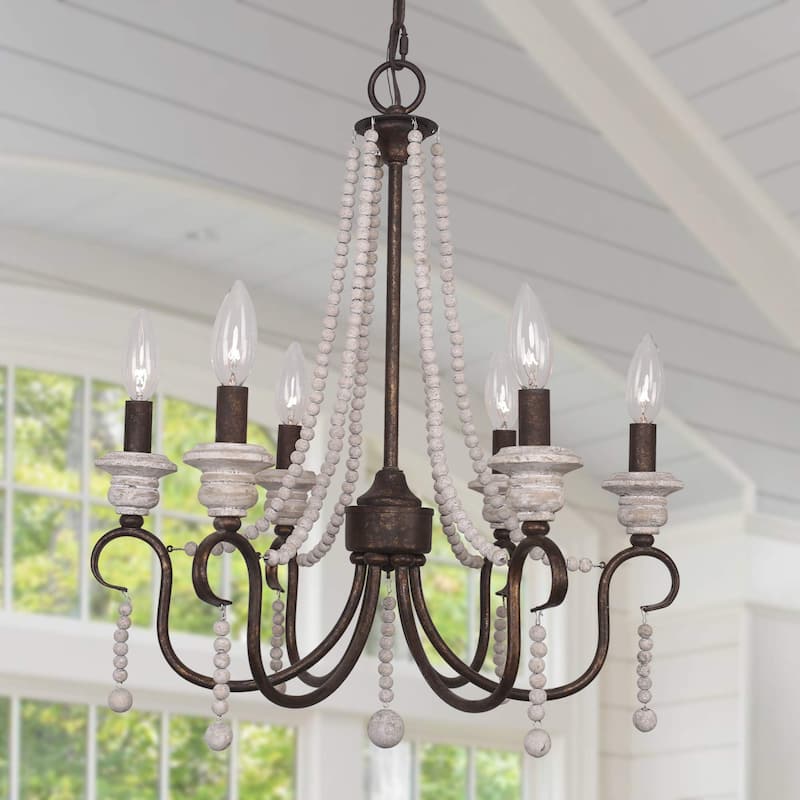 6-Light Vintage French Country Chandelier Dimmable Pendant Light - 20"X22"
