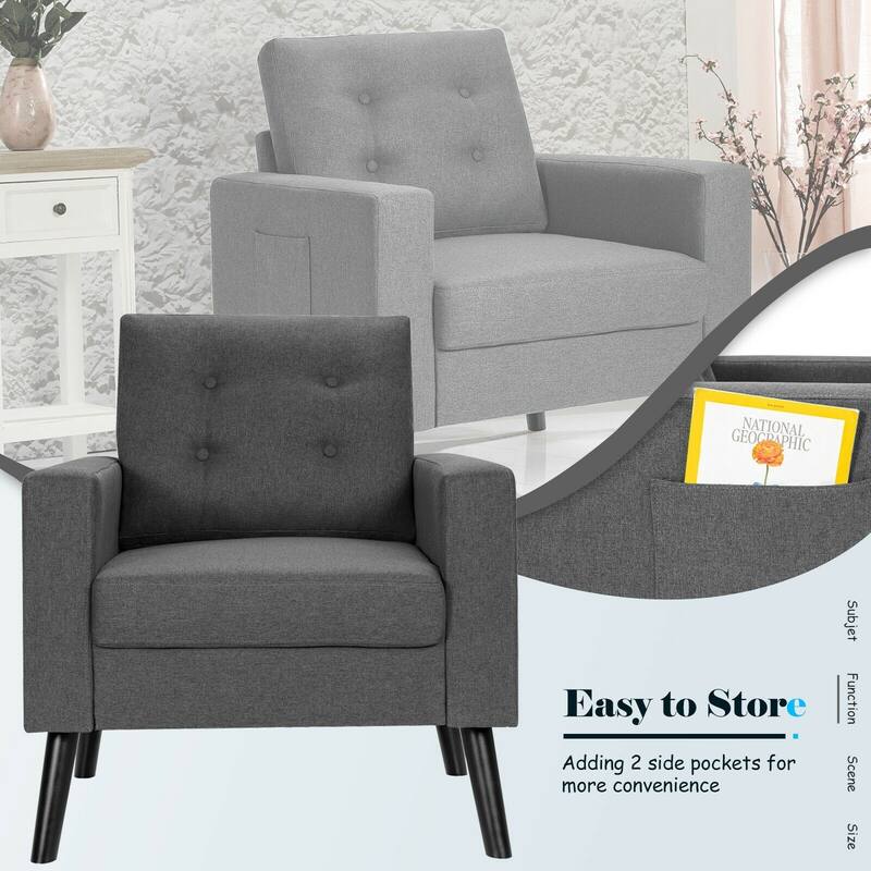 Modern Tufted Accent Chair w/ Rubber Wood Legs - 29.5" x 32.5" x 34"(L x W x H)