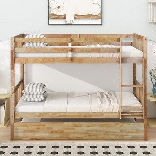 Twin Over Twin Rubber Wood Bunk Bed with Trundle