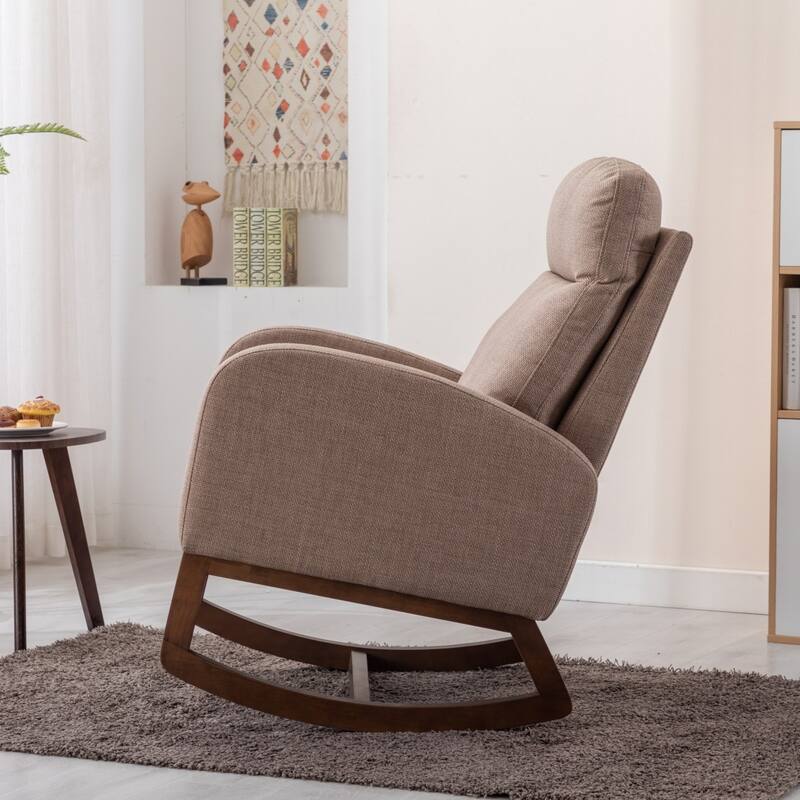 Modern Linen Upholstered Rocking Chair, Living Room Lounge Arm Chair