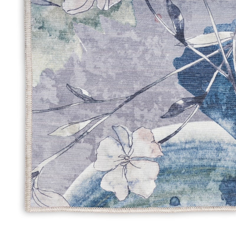 Nourison Washables Indoor only Grey Floral Area Rug