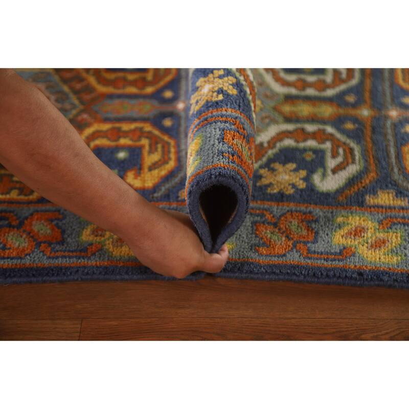 Blue Geometric Kazak Indian Runner Rug Handmade Wool Carpet - 2'7"x 9'9"