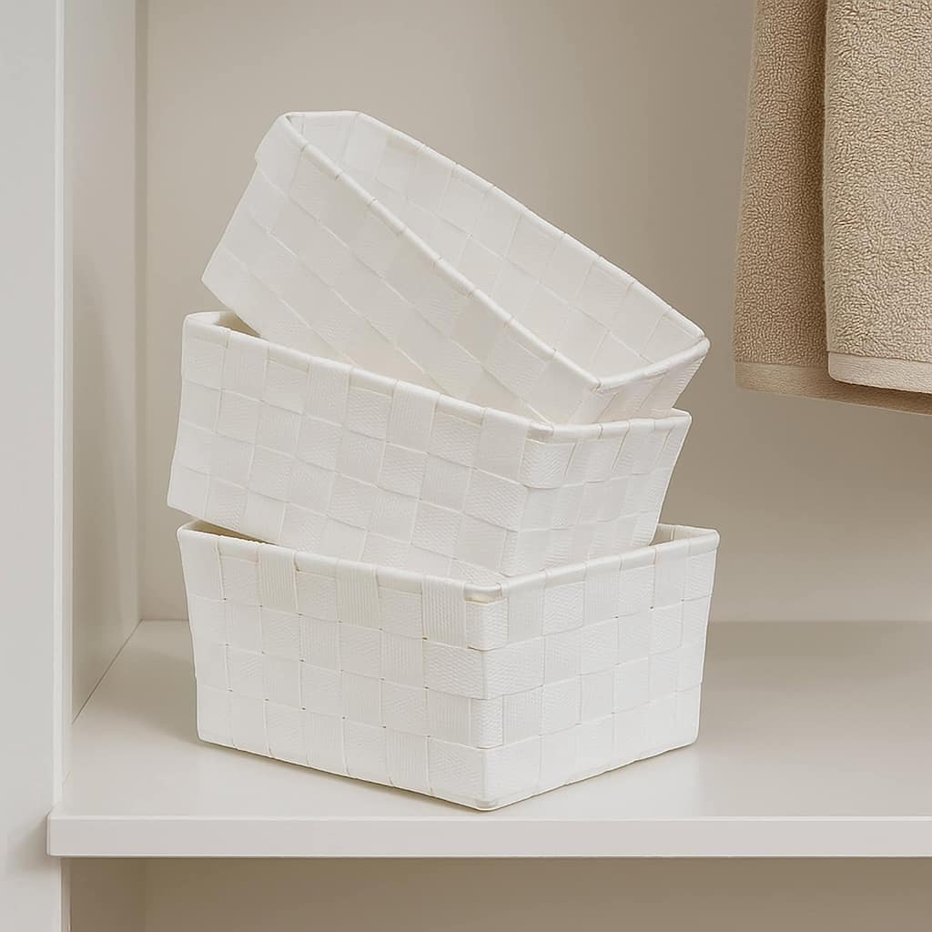 Checkered Woven Strap Storage Baskets (Set of 3) - 7.8 L x 5.3 W x 4.2 H