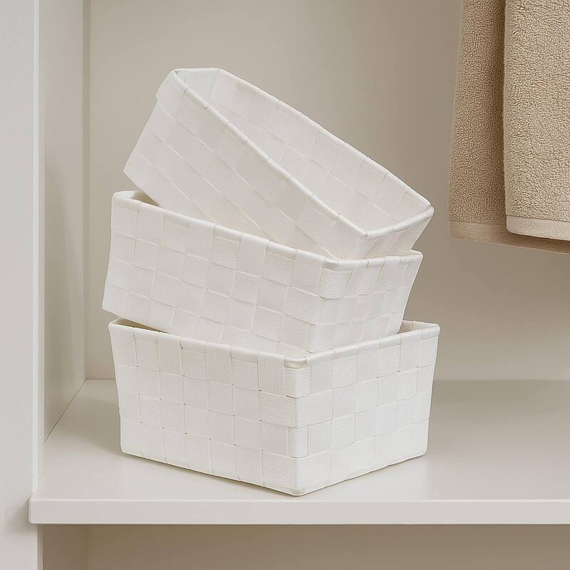 Checkered Woven Strap Storage Baskets (Set of 3) - 7.8 L x 5.3 W x 4.2 H