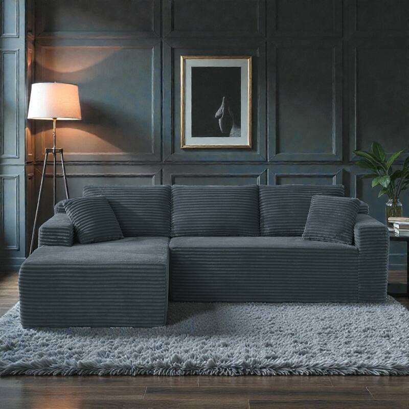 No Assembly Cloud Sectional Sofa, L Shaped Deep Seat Corduroy Modular Couch for Living Room Apartment