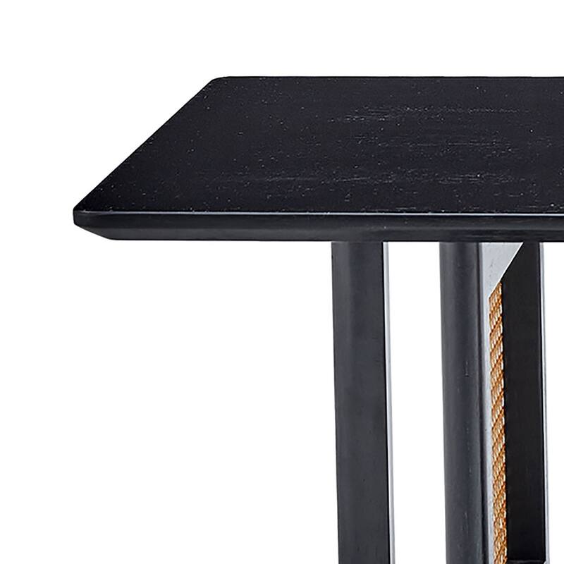 Modern Farmhouse Style Wooden Coffee Table with Imitation Rattan Decoration