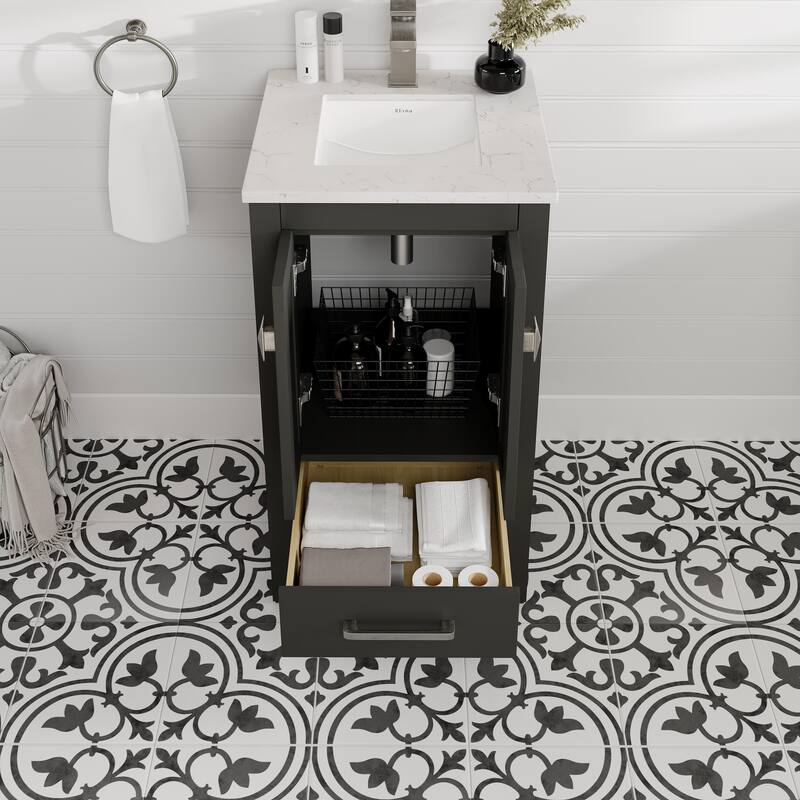 Eviva London 20"W Espresso Bath Vanity with Carrara Quartz Top