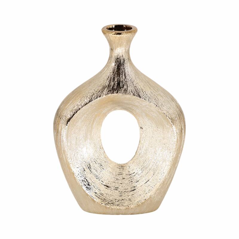 Modern Ceramic Textured Oval Cut-Out Vase - Home Decor - 13"