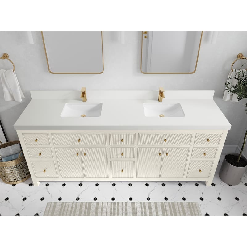Willow Collections 84 in. W x 22 in. D Sonoma Free Standing Reeded Double Sink Bathroom Vanity with Countertop - 2”White Quartz - Ivory