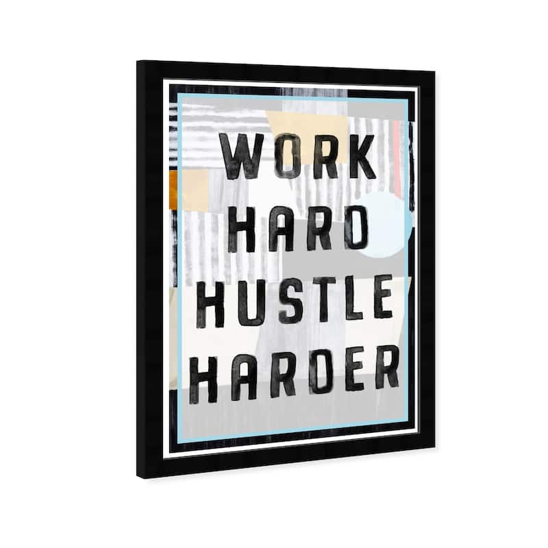Wynwood Studio 'Work Hard Hustle Harder' Typography Wall Art Framed Print Inspirational Quotes and Sayings - Black, White
