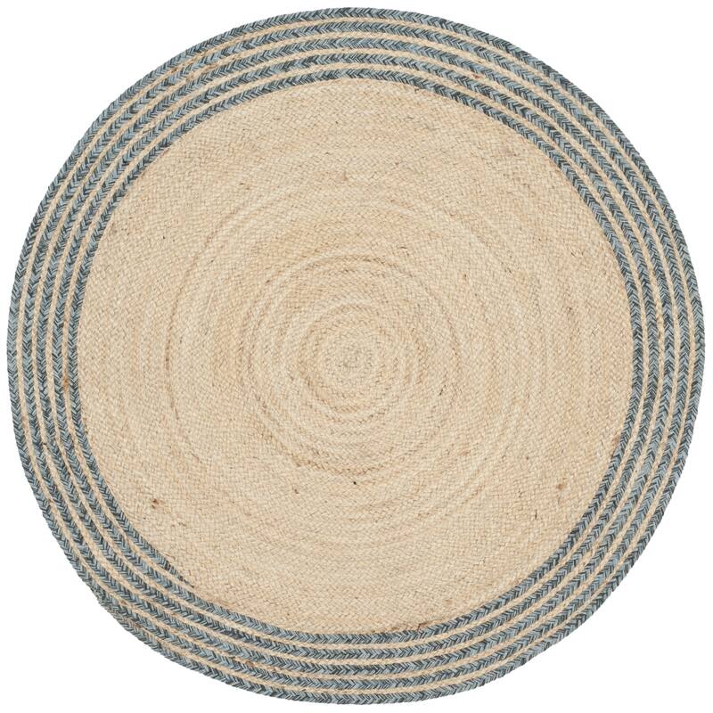 SAFAVIEH Handmade Cape Cod Modena Coastal Jute Rug - 7' Round - Ivory/Blue