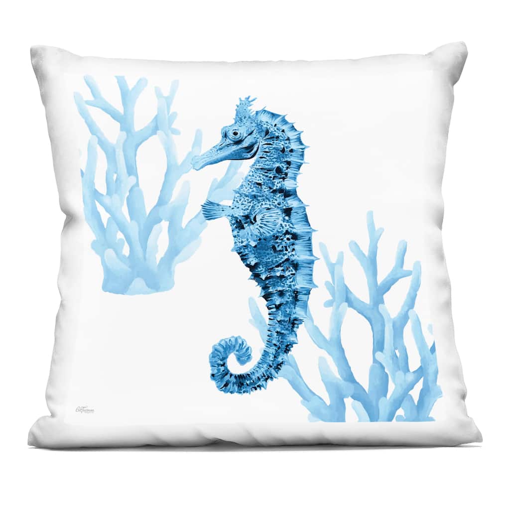 Stupell Blue Tone Seahorse & Coral Decorative Printed Throw Pillow Design by Cat Thurman Designs