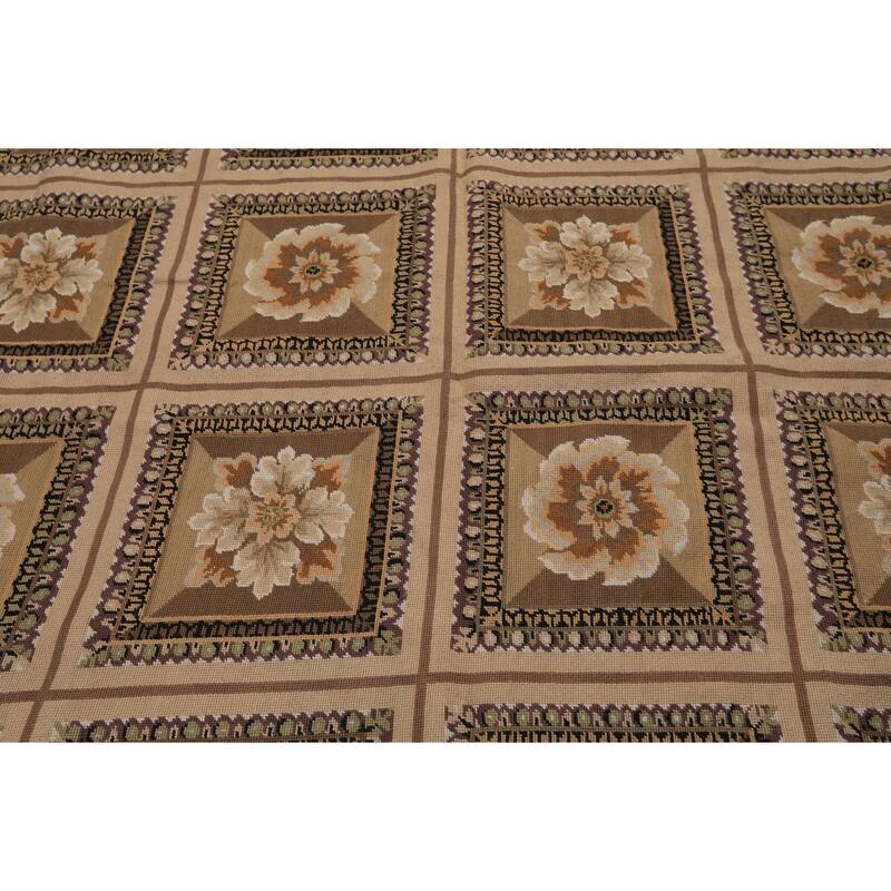 7'9''x10 Hand Woven Flatweave wool Beige French Aubusson Needlepoint Box Rug - 7' 9'' x 10'