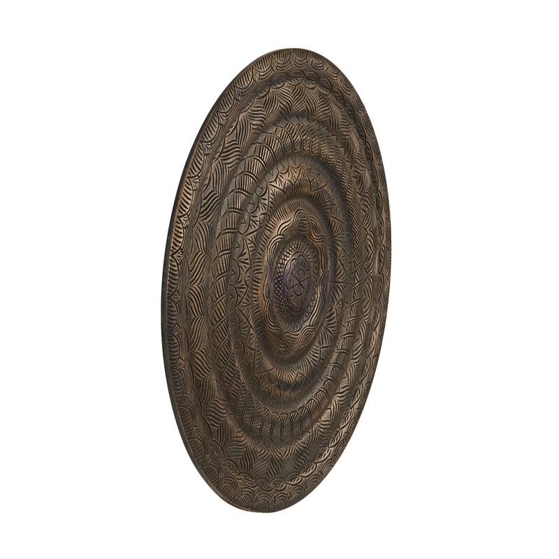 Wooden Floral Carved Wall Decor with Scroll and Leaf Details - Bronze - Roche River Decor