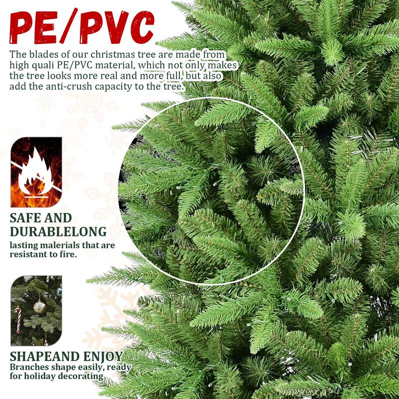 Slim Artificial Christmas Tree - PE+PVC Branches, Hinged Design, Metal Stand, Small Spaces - Green