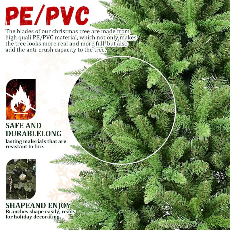 Slim Artificial Christmas Tree - PE/PVC Branches, Hinged Design, Metal Stand, Small Spaces/Corners - Green