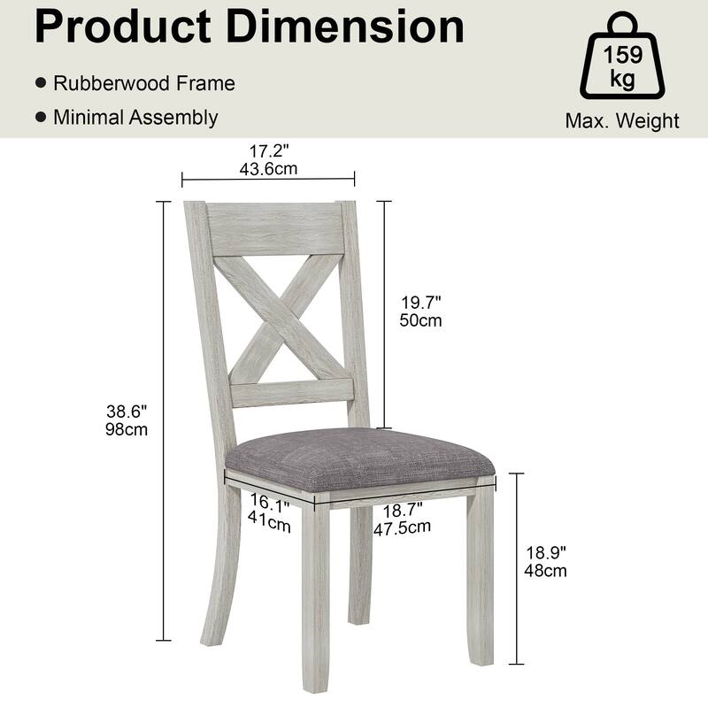 VECELO 2/4/6-Piece Set Solid Rubberwood Dining Chairs with Grey Cushion X-Back Design for Kitchen and Living Room