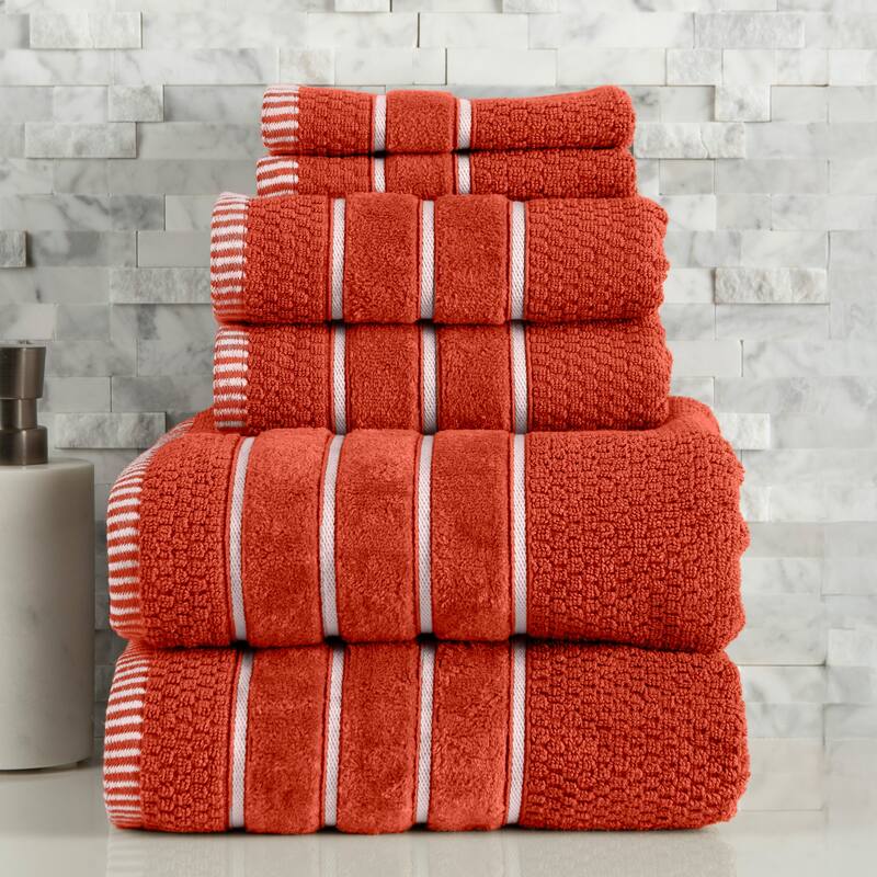 6-Piece Towel Set - Combed Cotton Rice Weave Bathroom Accessories by Lavish Home (Brick)