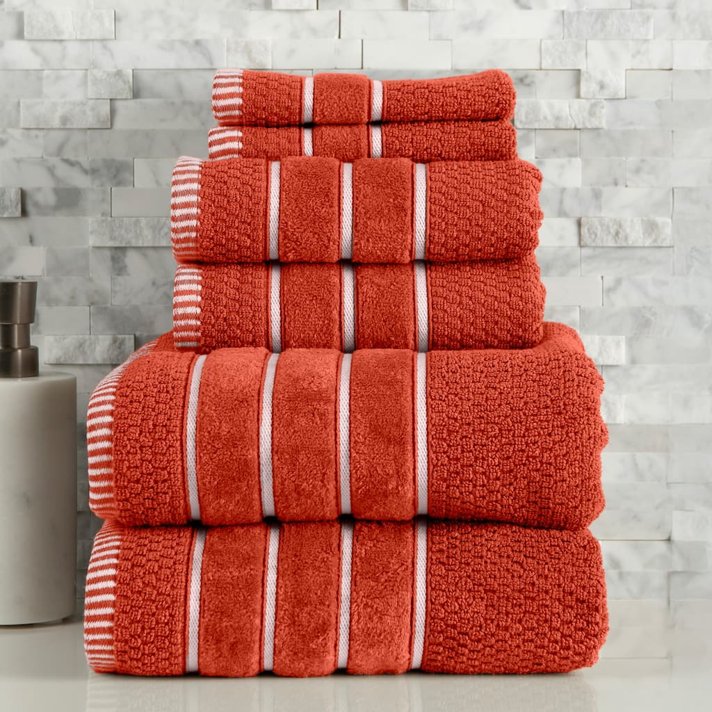 6-Piece Towel Set - Combed Cotton Rice Weave Bathroom Accessories by Lavish Home (Brick)