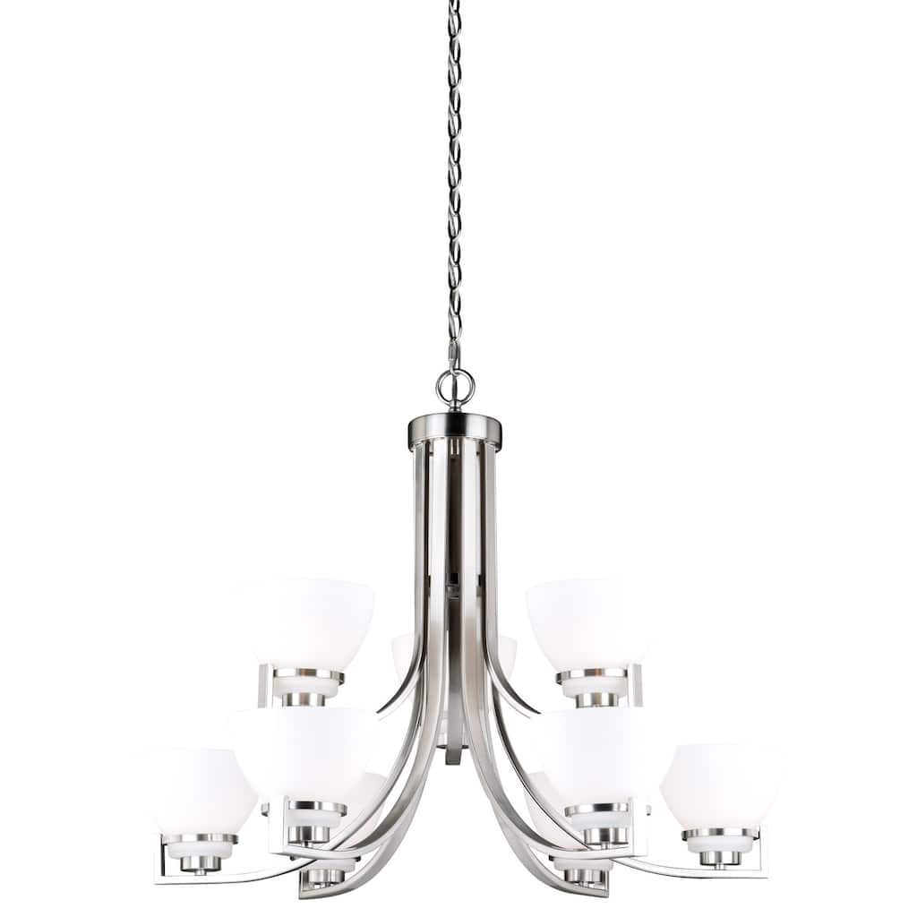 5 Light Chandelier - Brushed Nickel Finish, Frosted Glass Shade, Adjustable Height, E26 Bulbs, Dimmable Lighting - 25.5