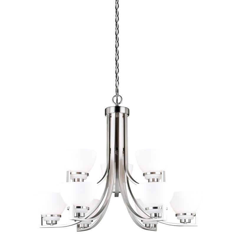 5 Light Chandelier - Brushed Nickel Finish, Frosted Glass Shade, Adjustable Height, E26 Bulbs, Dimmable Lighting - 25.5