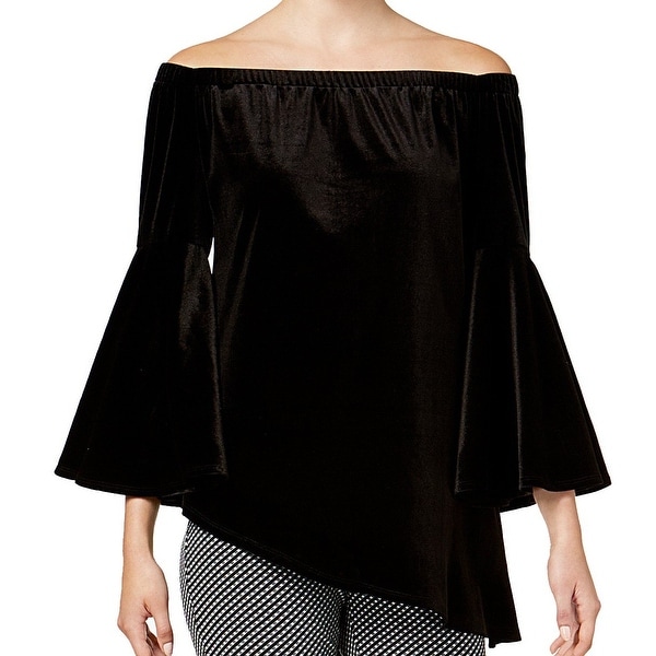 NY Collection Black Women's Small S Velvet Asymmetric Dress Top