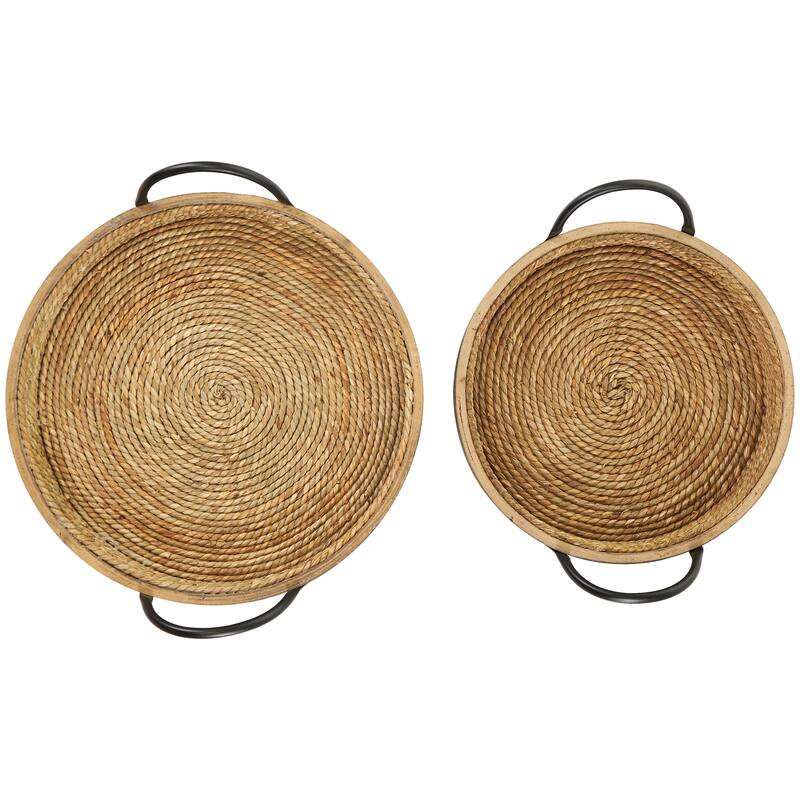 Black Wooden Living Room Decor Tray (Set of 2) - 15", 12"W