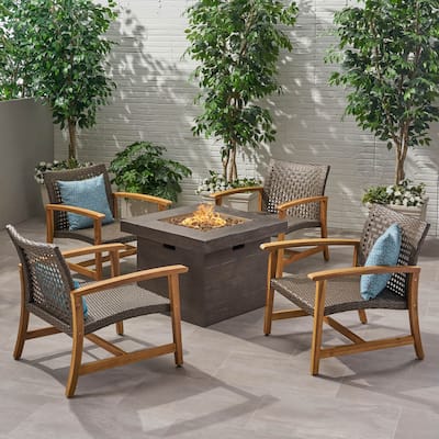 Breakwater Outdoor 5-piece Club Chairs and Fire Pit Set by Christopher Knight Home