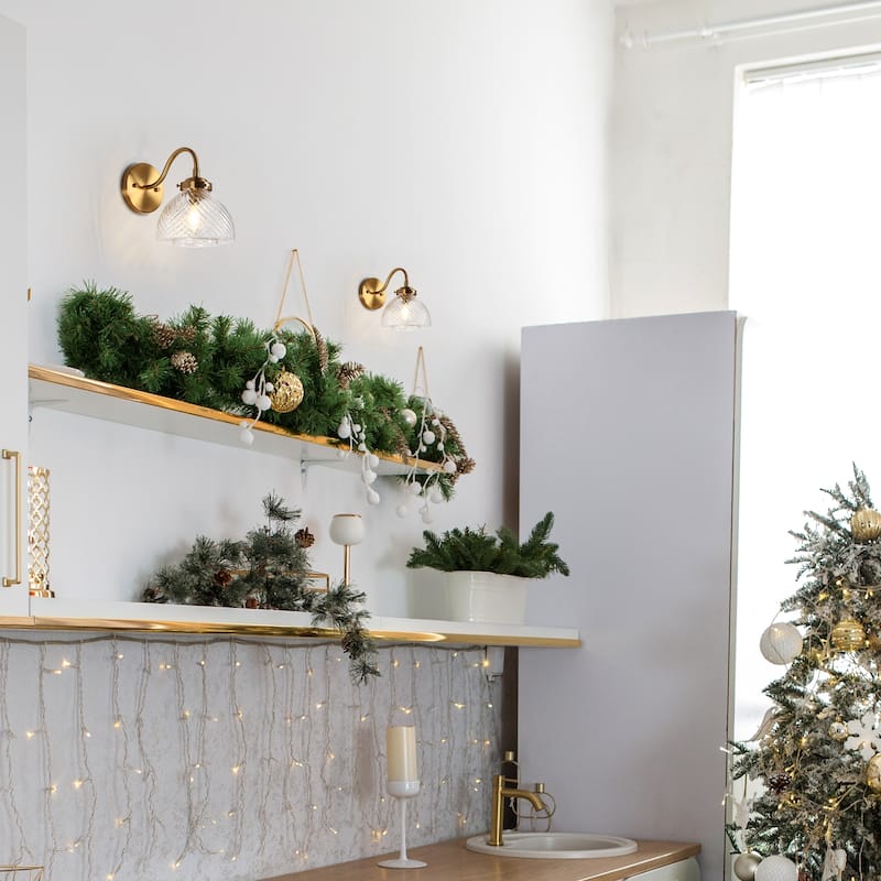 Draki Mid-century Modern Gold Unique Dome Glass Bathroom Light Crooked Vintage Armed Wall Sconce - W 6.7" x H 8.7" x D 10.6"