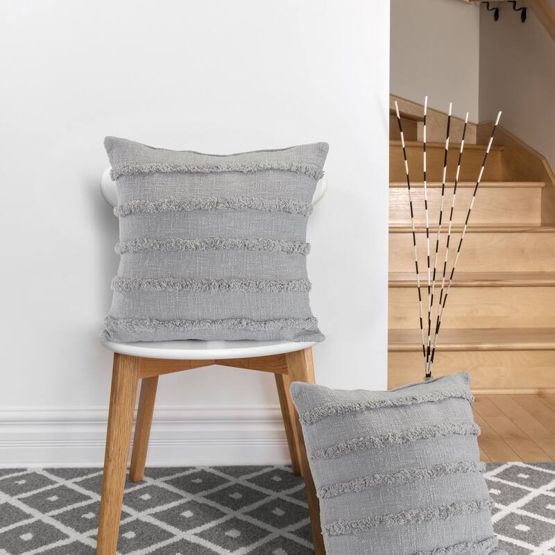 20" Gray Overtufted Solid Square Throw Pillow