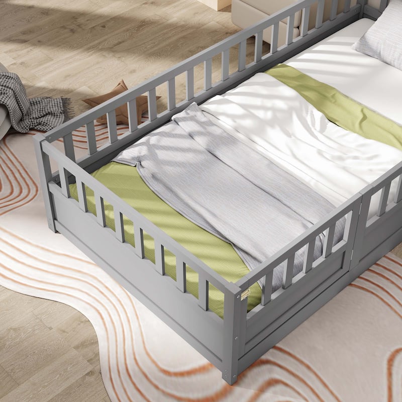 Twin Size Floor bed with super high security barrier For children