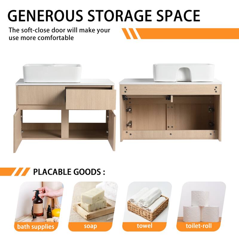 Bathroom Vanity With Sink In 32 Inch, Floating Bathroom Vanity With 2 Soft Close Doors And Drawer