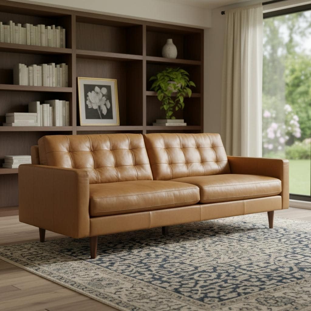 HomeRoots 88" Brown Leather Sofa