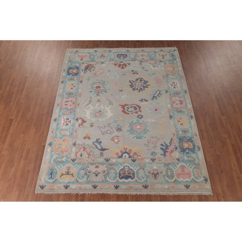 All-Over Oushak Indian Area Rug Handmade Wool Carpet - 7'11"x 9'11"