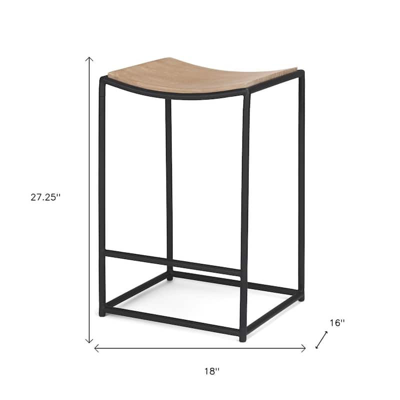 HomeRoots 26" Natural and Black Solid Wood and Iron Backless Counter Height Bar Chair