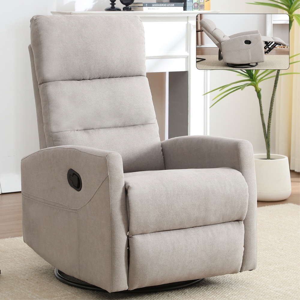 Single Manual Recliner Sofa for Adults, 360° Swivel Rocker Fabric Recliner with Cushion Back and Square Arms, Nursery Chairs
