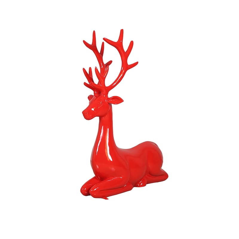 Commercial Fiberglass Sitting Reindeer Outdoor Christmas Decoration - 54" - Red