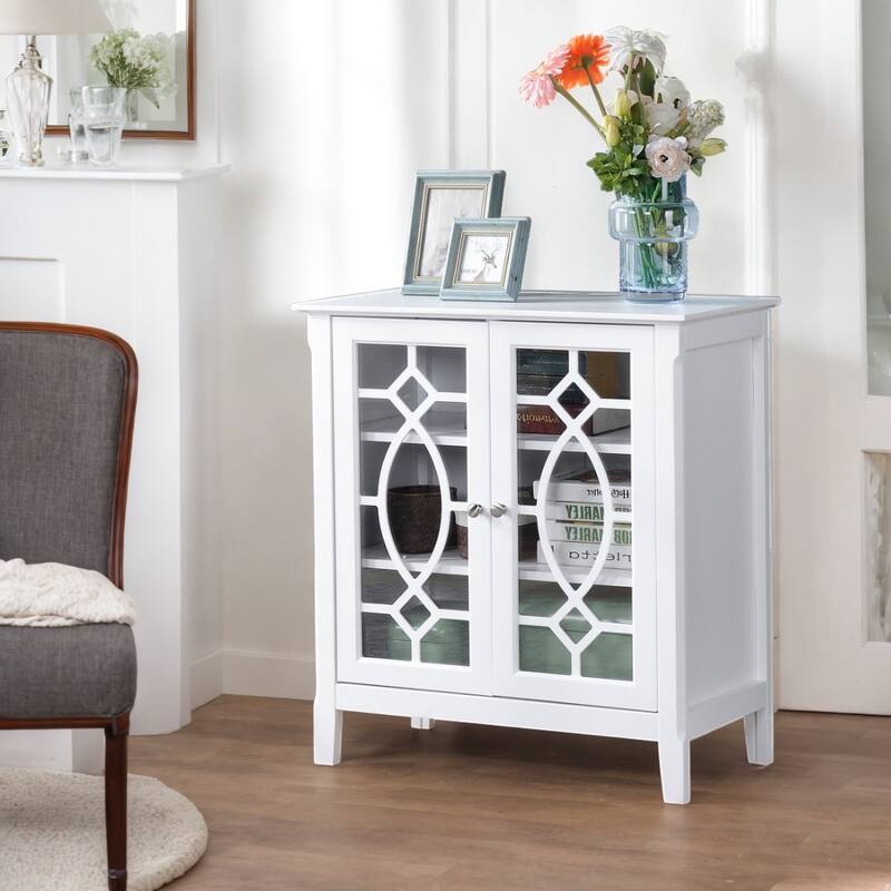 Sideboard Buffet Cabinet with Adjustable Shelves, Storage Cabinet, Double Glass Door Accent Cabinet for Kitchen, White