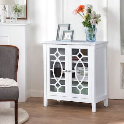 Sideboard Buffet Cabinet with Double Glass Doors & Adjustable Shelves, White