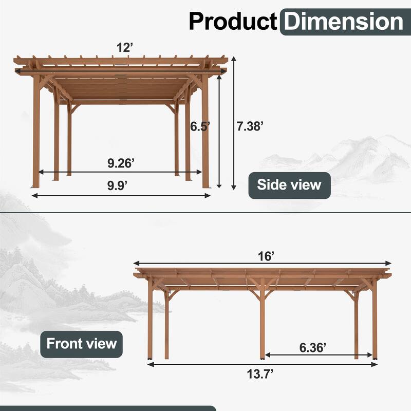 Wooden Pergola Gazebo - Brown Outdoor Structure for Garden, Deck & Climbing Plants