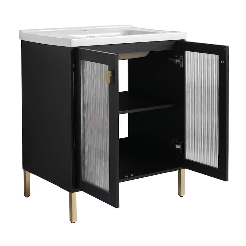 24/32 inch Freestanding Bathroom Vanity Set in Black with Integrated Ceramic Sink